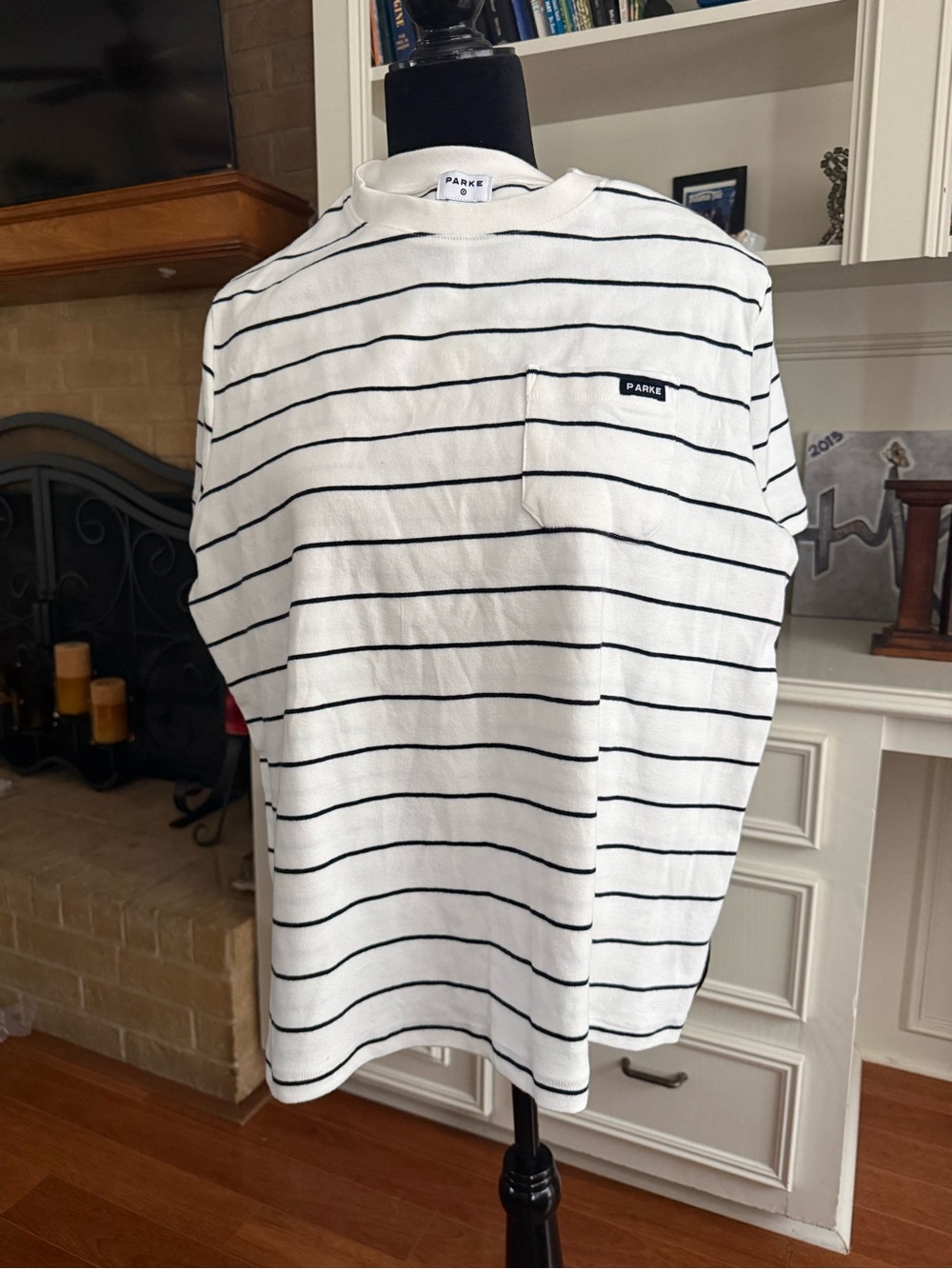 PARKE X TARGET Women’s Short Sleeve Crewneck Pocket T Shirt navy STRIPED